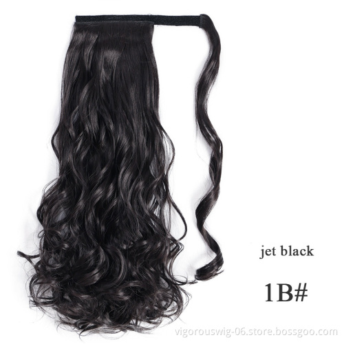 Vigorous 18" Curly Wrap Around Pony Tail Hairpiece Wavy Clip In Human Woman Hair Synthetic Magic Paste Ponytail Hair Extensions